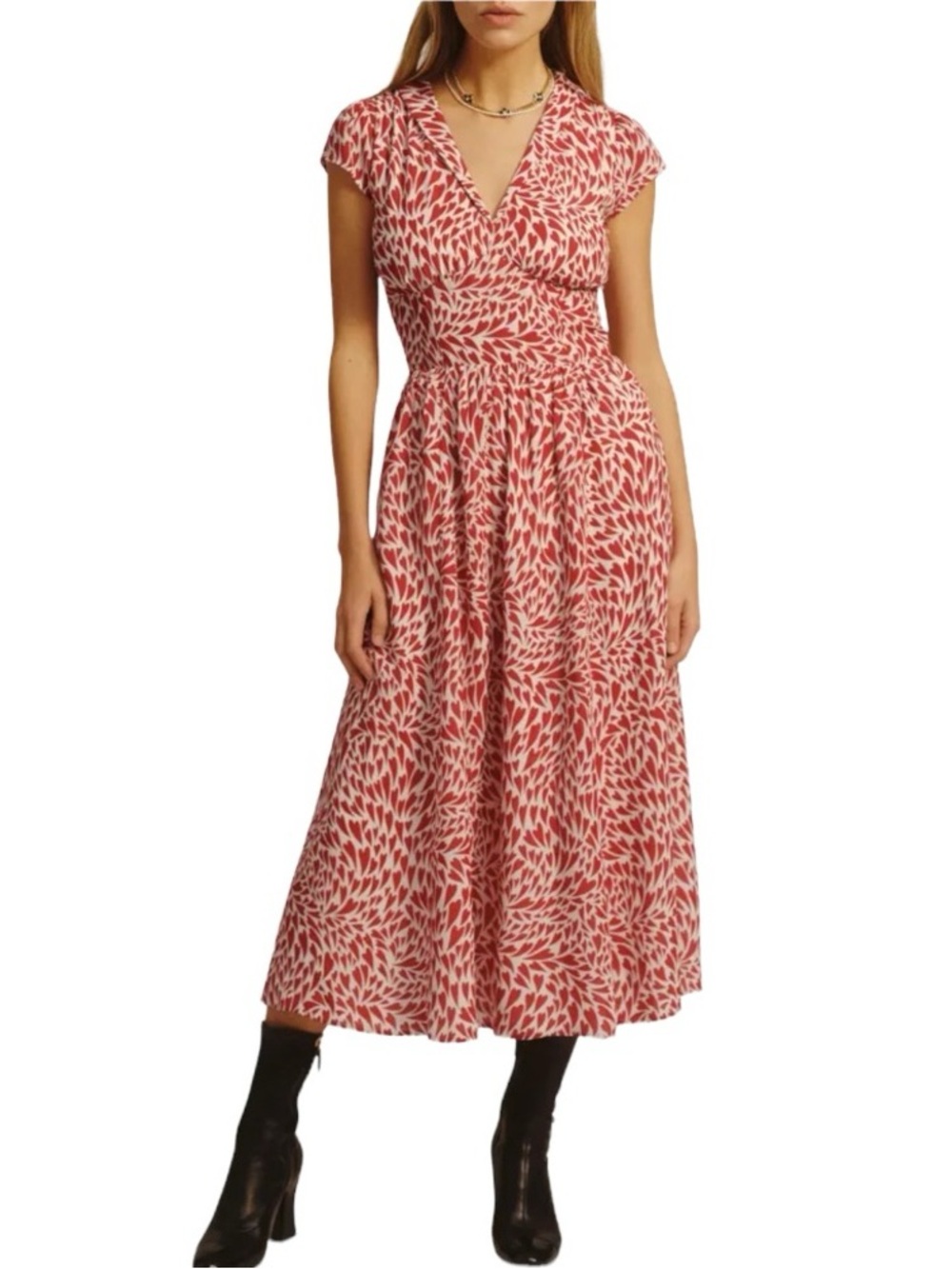 Reformation Alisa Red Heart Printed Dress